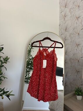 Red Floral Lace-Trim Camisole